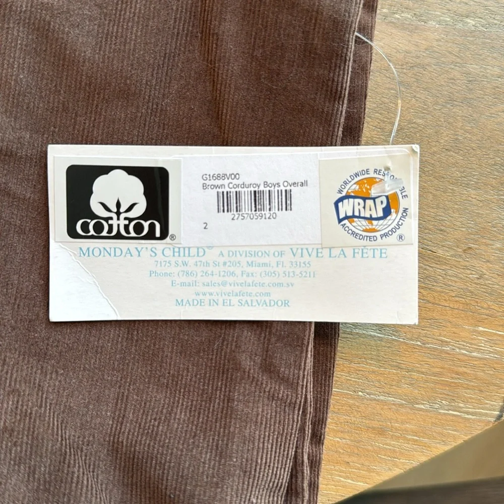 2T boys brown corduroy overall - Picture 3 of 3